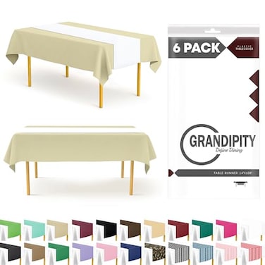 Grandipity White 6 Pack Premium Disposable Plastic Table Runner 14 x 108 Inch Table Runner for Dinner Parties Events by