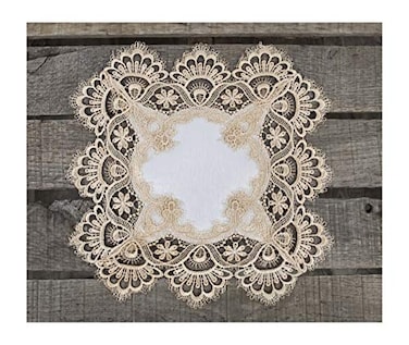 Linens, Art Gold European Lace and Antique Jacquard Fabric Doily Placemat 14 Inch Square