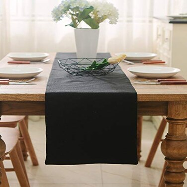 NATUS WEAVER Dinning Table Runner 12 x 90 Inches Farmhouse Kitchen Coffee Burlap Table Runner for Holiday Party Black