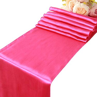WELMATCH Hot Pink Satin Table Runners 5 pcs Wedding Banquet Party Event Decoration Table Runners Hot Pink 5