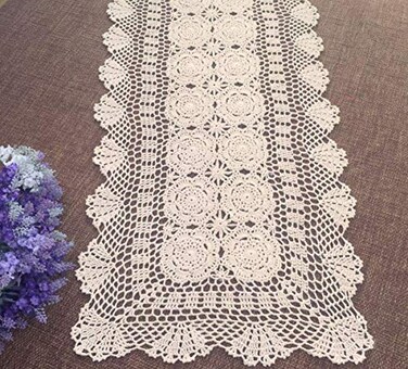 Damanni Rectangular Cotton Handmade Crochet Lace Table Runner Doilies Table Dresser Scarf Dcor16 Inch by 27 InchBeige