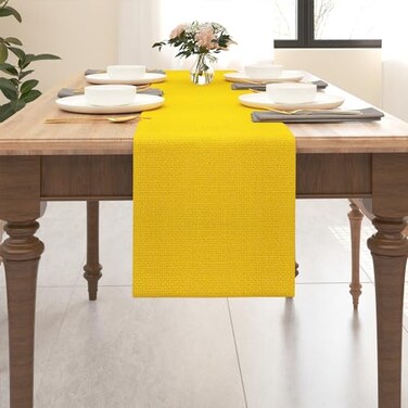 NATUS WEAVER 2 Piece Fabric in 1 Dining Table Runner 12 x 48 inches Living Room Dinner Wedding Birthday Party Burlap Rustic Table Runner Yellow