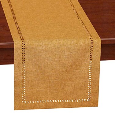 Grelucgo Handcrafted Solid Color Dining Table Runner Dresser Scarf DoubleHemstitched Mustard Gold 14 x 54