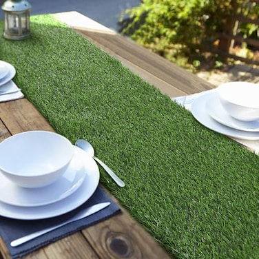 Aneco 14 x 72 Inch Artificial Grass Table Runners Carpet Roll Synthetic Grass Table Runner Grass Tabletop Decoration for Spring Fall Summer Holiday Baby Shower Wedding Birthday Banquet