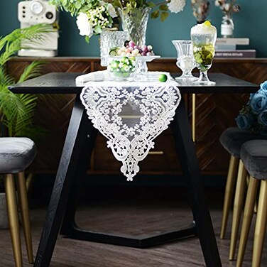 SUTAVIA Lace Patio Table Runner Embroidered Dresser Scarf Classic Rectangular Macrame Tablerunnerfor Kitchen Dining Picnic Coffee Tableand Wedding Banquet Home DecorationWhite 1284