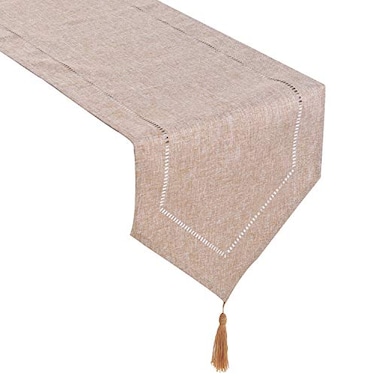 Tosewever Decorative Linen Table Runner with Tassels Tabletop Collection 14 x 72 Inches Table Runners for Everyday Dining Wedding Party Holiday Home Decor 14 x 72 Light Coffee