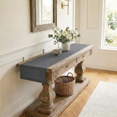 D'Moksha Homes Classic Linen by DMoksha Charcoal Grey Table Runner 60 Inches 100 Pure Linen Coffee Table Runner 14 x 60 Inch for Dresser Tables Summer Fathers Day