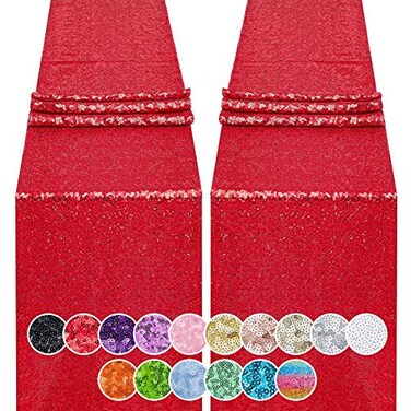 Hahuho 2PCS 12x72 Inch Sequin Table Runner Red Glitter Table Runner for Party Wedding Bridal Baby Shower Event Decorations2PCS 12x72 Inch Red