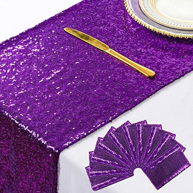 ShiDianYi Sequin Table Runners 10PCs 12x72 Purple Glitter Table Cover for Birthday Party Wedding Table Runners Sparkle Table Runner for Dining Room Christmas New Year Gathering