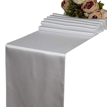 WELMATCH White Satin Table Runners 5 pcs Wedding Banquet Party Event Decoration Table Runners White 5