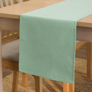 Encasa XO Table Runner 13x72 Long Cotton Canvas Fabric Mint Green Solid Color Machine Washable Durable