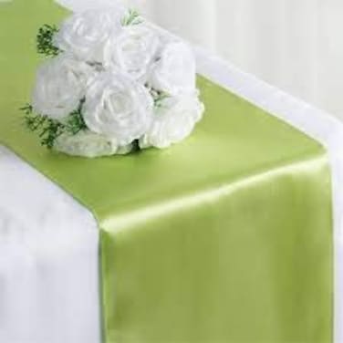 BEEKAY 10 Pc 12 x 108 inch Long Charmeuse Satin Table Runners Bright Shiny Satin Silk and Smooth Fabric Runners for Table Decorations Great for Birthday PartiesBaby Shower Banquet Wedding Apple Green
