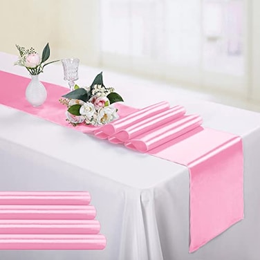 Hahuho 5Pack Satin Table Runner Pink 12 x 108 inches Long Table Runners for Wedding Birthday Parties Banquets Decorations5 Pack 12x108 Inch Pink