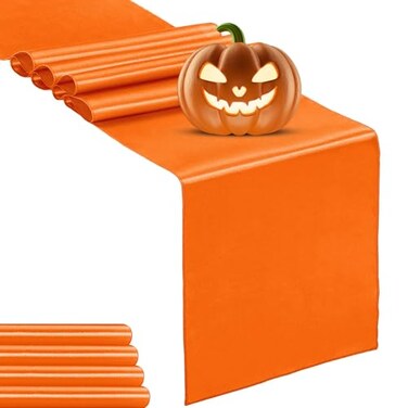 Hahuho 5Pack Satin Table Runner Orange 12 x 108 inches Long Table Runners for Wedding Birthday Parties Banquets Decorations5 Pack 12x108 Inch Orange