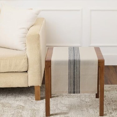 Solino Home Stripe Linen Table Runner 36 Inches 100 Pure Linen Black and Natural Farmhouse Table Runner 14 x 36 Inch Ideal for Dresser and Coffee Tables Summer