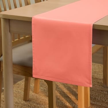 Encasa XO Table Runner 13x72 Long Cotton Canvas Fabric Coral Solid Color Machine Washable Durable