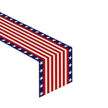 Sunwer Linen 13x72 Veterans Day Table Runner Labor Day American Stars and Stripes Flag Independence Day Kitchen Dining Room Table Patriotic Decoration Red