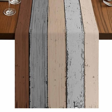 Vandarllin Farmhouse Table Runners Dresser Scarf 70 inches LongRustic Brown Grey Table Runner Barn Wood Striped Cotton Linens Burlap Thanksgiving Fall Holidays Table Decor For Kitchen Dining Room Coff