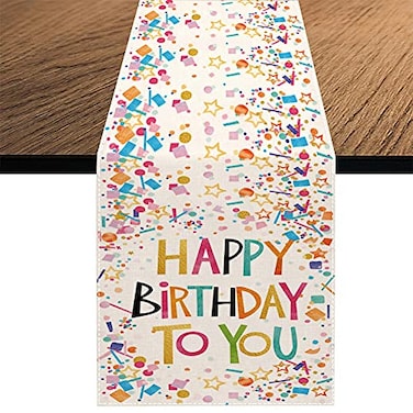 Secarond Happy Birthday Table RunnerSpring Summer Holiday Dining Table Runners for Home Party Dcor 13x70 Inch