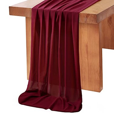QueenDream 10Ft Burgundy Chiffon Table Runner 27x120 Inch Long Sheer Table Runner for Boho Weddings Bridal Shower Party Table Top Decorations