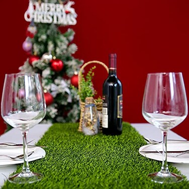 ZGR HOME&GARDEN Artificial Grass 14 x 48 inch Table Runner Perfect for Spring Fall Holidays Parties Catered Presentations Baby Showers Birthdays Candy Buffets Restaurant Decoration Dessert Tables Wedd
