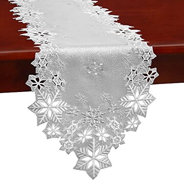 Simhomsen Embroidered Silver Snowflakes Table Runners for Christmas Holiday and Winter Silver 1469 inches