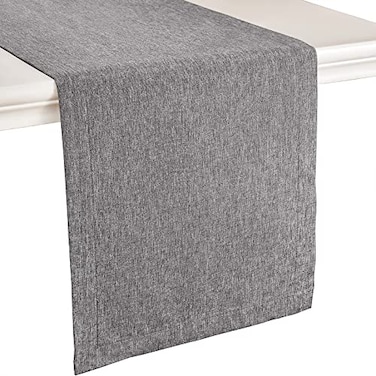 Mebakuk Linen Farmhouse Table Runner Large Burlap Style Soft and Waterproof Decorative Fabric Runner for Outdoor Wedding and Dinner 14 x 72 Inch Dark Grey