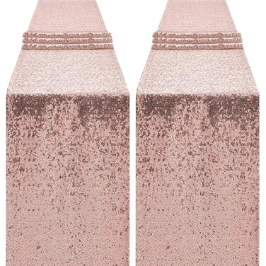 OQSC Sequin Table Runners 72 Inches Long Christmas Glitter Table Runner for Party Wedding Bridal Baby 2 Pcs Rose Gold