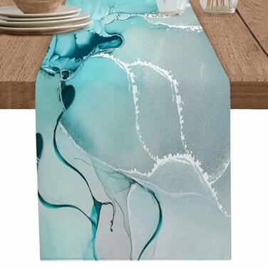 Falaniique Marble Turquoise Teal Aqua Table Runner 70 Inches LongCotton Linen Modern Kitchen Dinner Dining Table Runners Decor DresserBurlap Tablerunner for CoffeeDiningPartyWedding Table Table Decor