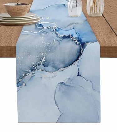 ZOE GARDEN Marble Table Runner 108 Inches Long Ombre Blue Marble Grey Farmhouse Modern Kitchen Dining Burlap Cotton Tablerunner for SmallRoundSquareWeddingCoffeeDining Table Party Home Dcor
