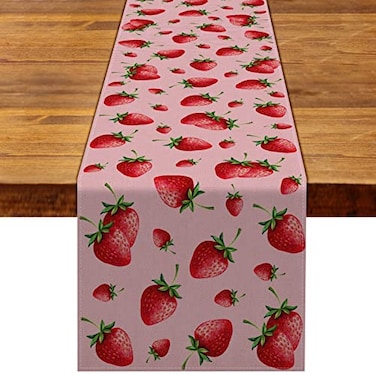 Nepnuser Strawberry Table Runner Summer Girl Baby Shower Birthday Party Decoration Home Dining Room Kitchen Decor13 x 72