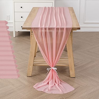 flohar 12Pack 10ft Chiffon Table Runner 29x120 Inch Sheer Romantic Table Runner for Wedding Birthday Party Bridal Shower Outdoor DecorationLight Pink