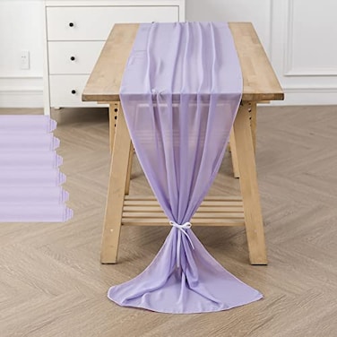 flohar 6Pack 10ft Chiffon Table Runner 29x120 Inch Sheer Romantic Table Runner for Wedding Birthday Party Bridal Shower Outdoor DecorationLavender