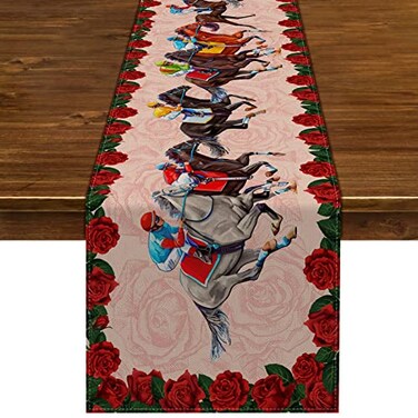 Nepnuser Kentucky Table Runner for Horse Race Run for The Roses Decoration Churchill Downs Home Dining Room Kitchen Table Decor