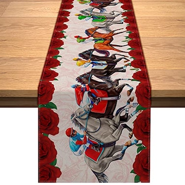 Vohado Kentucky Table Runner Churchill Downs Horse Racing Run for The Roses Table Cover Rustic Linen for Home Party Dining Room Kitchen Decoration