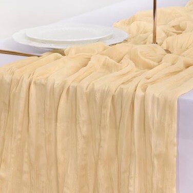Socomi Champagne Table Runner Spring Easter Cheesecloth Table Runner 170 inch Cheese Cloth 14FT Boho Rustic Gauze for Wedding Party Baby Shower Decor
