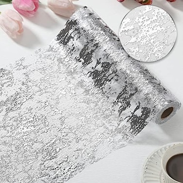 CHENGU Chengu Metallic Table Runner Mesh Table Runners 11 x 590 Inch Desk Centerpieces for Party Bridal Party Wedding Decorations Thin Bridal Shower1 PiecesSilver