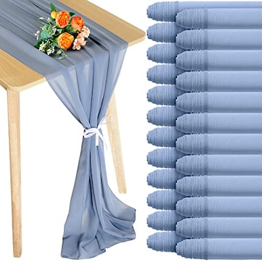 Chumia 24 Pack Chiffon Table Runners Romantic Sheer Table Decorations Long Tulle Runner for Wedding Bridal Shower Party Supplies Decor 118 x 12 InchesDusty Blue