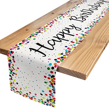 Letjolt Happy Birthday Table Runner 72 Inches White