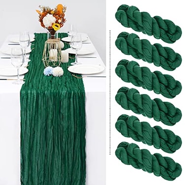 Showgeous 6 Pack Christmas Table Runner 10FT Dark Green Cheesecloth Table Runner Long SemiSheer Gauze Fabric Boho or Rustic Wedding Table Decor for Wedding Arch Draping Bridal Shower Baby Shower Holid