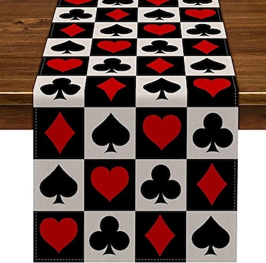 Nepnuser Linen Casino Table Runner Las Vegas Party Decoration Poker Night Themed Birthday Party Supply Dining Room Kitchen Home Decor 13 x 108