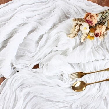 SAJOO White Cheesecloth Table Runner 10FT Boho Rustic Sheer Cheese Cloth Table Runners 120 Inch Gauze Table Decorations for Wedding Party Bridal Shower Birthday Home Decor