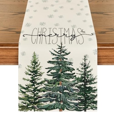 Artoid Mode Beige Pine Tree Snowflake Merry Christmas Table Runner Seasonal Winter Xmas Holiday Kitchen Dining Table Decoration for Home Party Decor 13 x 36 Inch