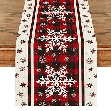 Artoid Mode Buffalo Plaid Snowflakes Christmas Table Runner Seasonal Winter Kitchen Dining Table Decoration for Home Party Decor 13x120 Inch