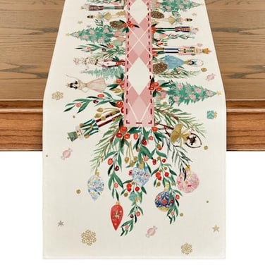 Artoid Mode Nutcracker Floral Holly Christmas Table Runner Seasonal Winter Kitchen Dining Table Decoration for Home Party Decor 13x72 Inch
