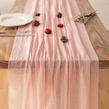 Keketoarrange Pink Cheesecloth Table Runner Spring Boho Rustic Gauze 120 inch 10FT Cheese Cloth Runner for Wedding Baby Shower Bridal Birthday Tea Party Centerpiece Summer Home Decorations