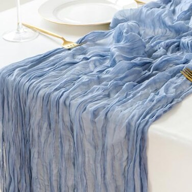 Sioloc Dusty Blue Cheesecloth Table Runner 120 x 35Spring Easter Decor Soft Gauze Boho Wedding Table Decor for 10ft Table Birthday PartyBaby Shower Bridal Shower Home Event Decor
