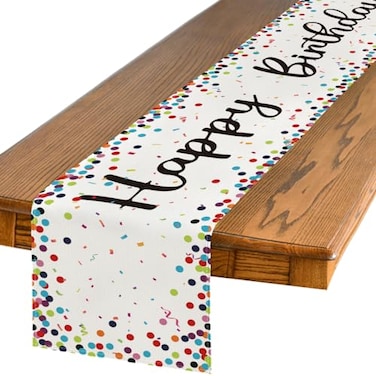 Artoid Mode Polka Dot Beige Happy Birthday Table Runner Seasonal Kitchen Dining Table Decoration for Home Party Decor 13x108 Inch