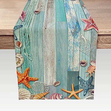 DeeCabin Beach Table Runner Summer Ocean Beach Seashell Starfish Table Runner for Kitchen Coastal Nautical Linen NonSlip Dining Table Runners for Family DinnerWeddingOutdoor Indoor Party