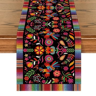 Artoid Mode Bird Dia De Los Muertos Serape Mexican Fiesta Table Runner Cinco De Mayo Day of The Dead Kitchen Dining Table Decoration for Home Party Decor 13x72 Inch
